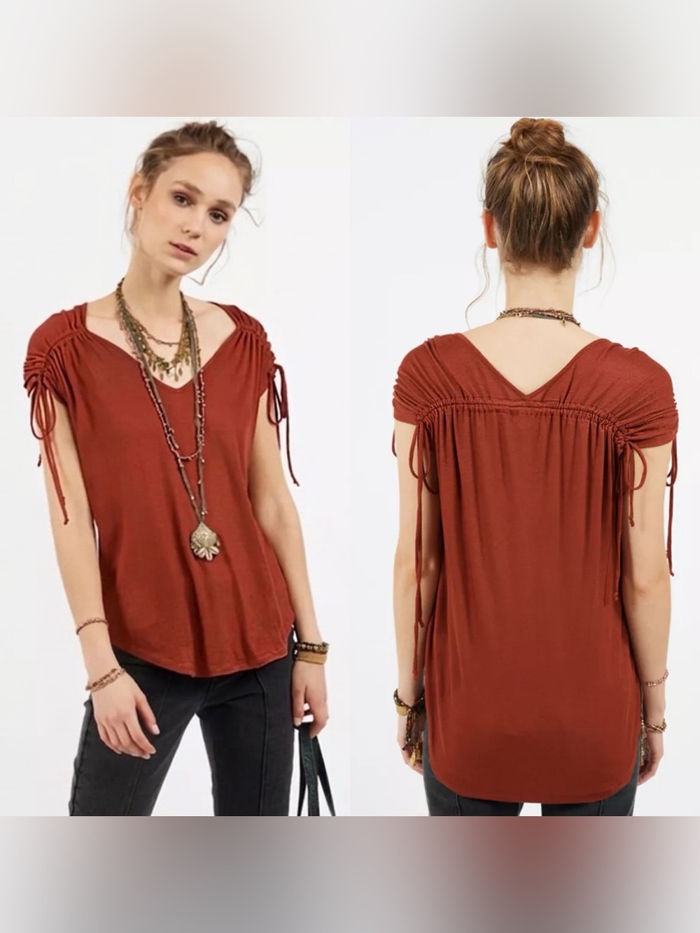 New! Anthropologie Amadi Cinched Drawstring Knit Blouse Womens Size Large